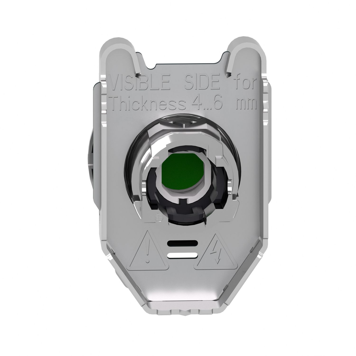 Picture of Head for illuminated push button, Harmony XB4, metal, green flush, 30mm, spring return, universal LED, unmarked