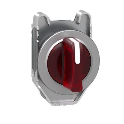 Picture of Head for illuminated selector switch, Harmony XB4, metal, red handle, 30mm, universal LED, 3 positions, left to center