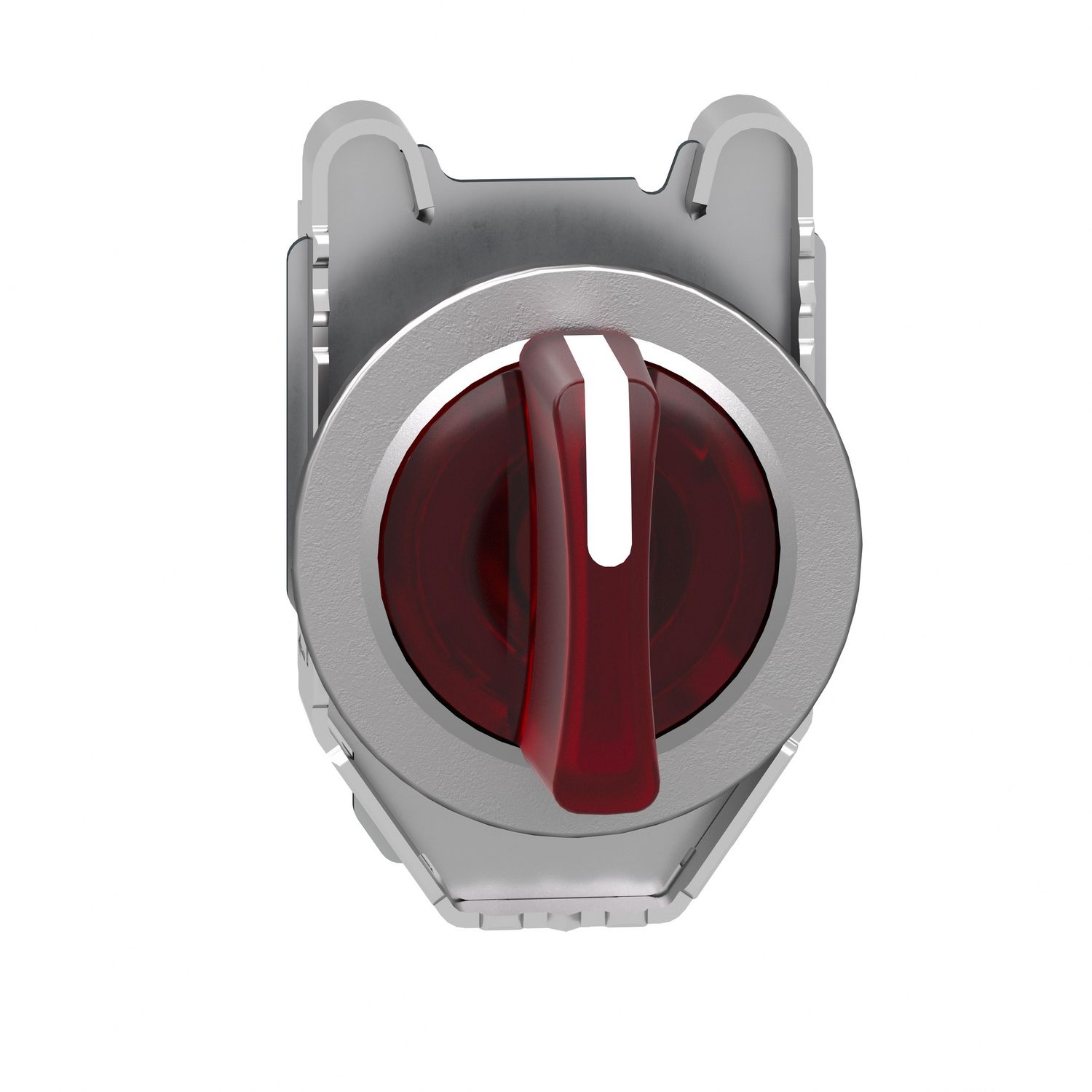 Picture of Head for illuminated selector switch, Harmony XB4, metal, red handle, 30mm, universal LED, 3 positions, left to center