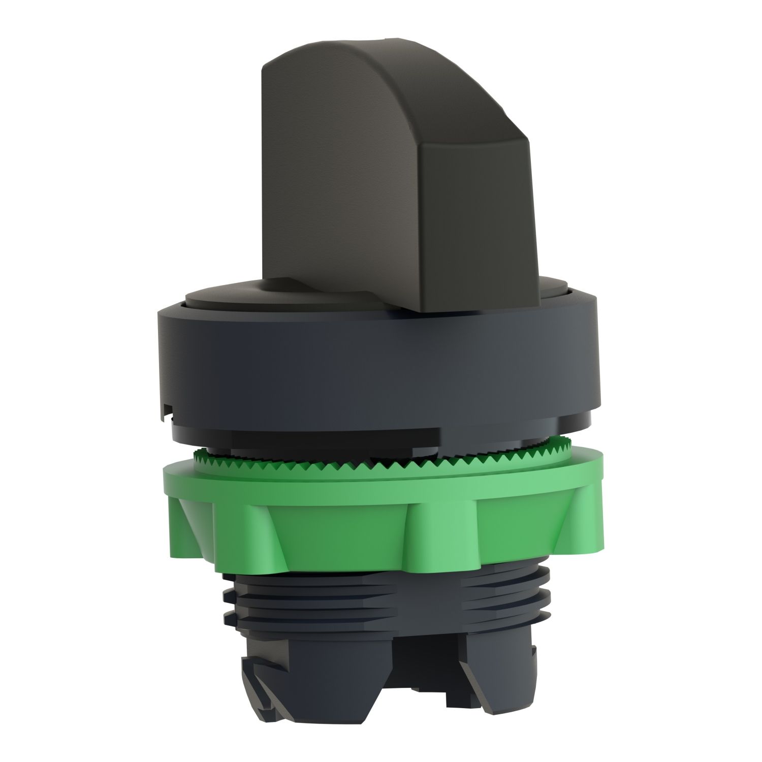 Picture of Head for selector switch, Harmony XB5, plastic, black, 22mm, long handle, 3 positions, spring return to center