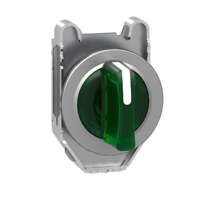 Picture of Head for illuminated selector switch, Harmony XB4, metal, green handle, 30mm, universal LED, 3 positions, right to center