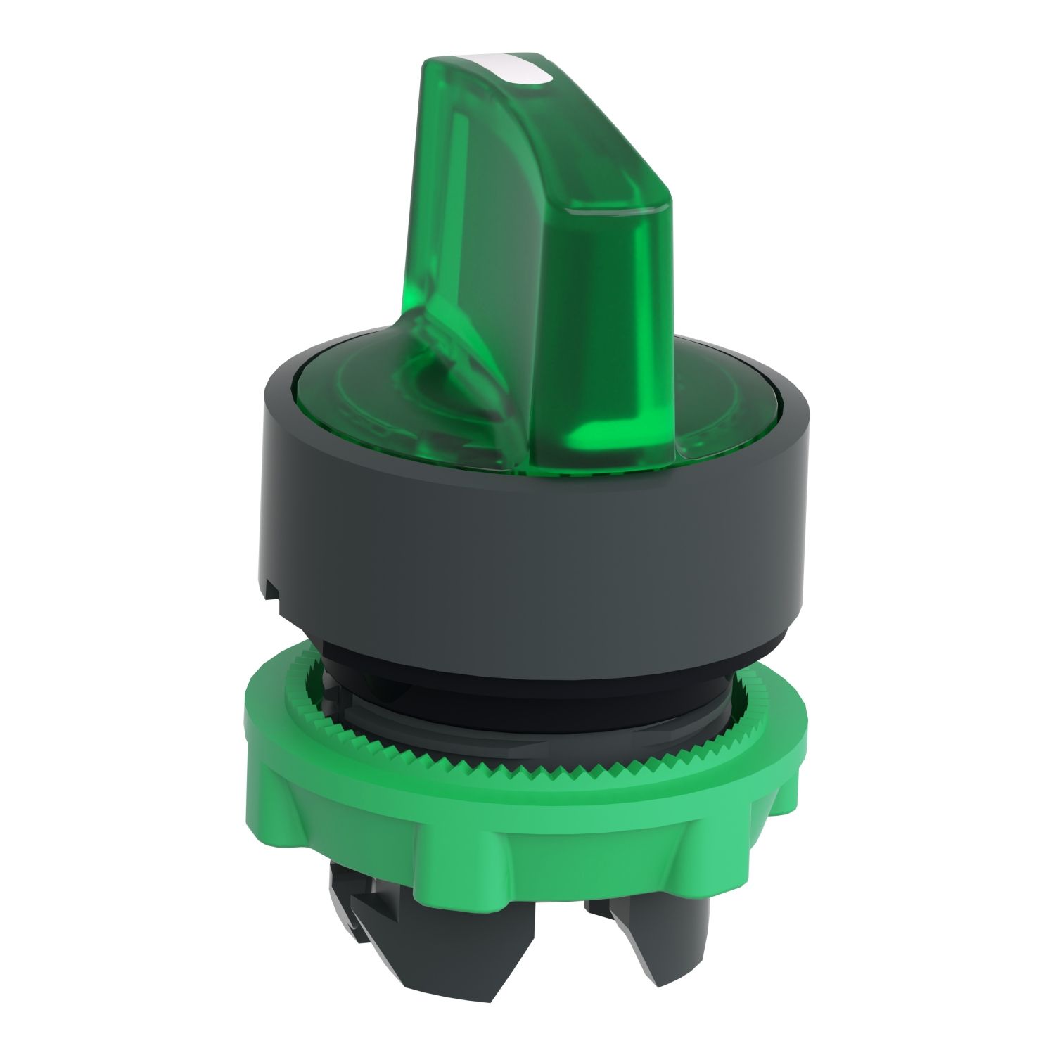 Picture of Head for illuminated selector switch, Harmony XB5, dark grey plastic, green handle, 22mm, universal LED, 3 positions,