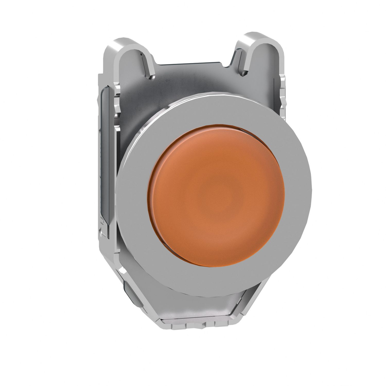 Picture of Head for illuminated push button, Harmony XB4, plastic, orange projecting, 30mm, universal LED, spring return, plain lens