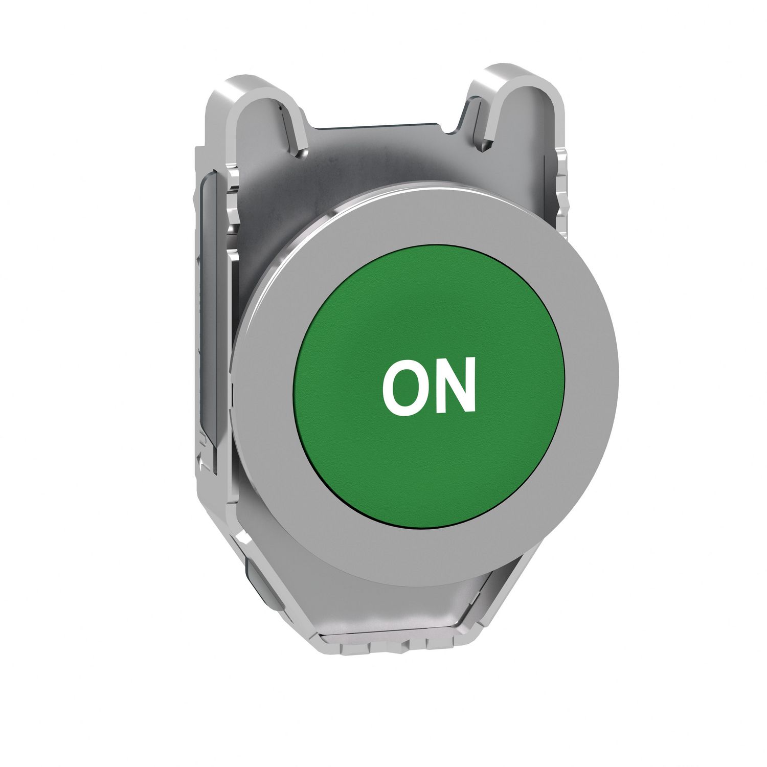 Picture of Head for non illuminated push button, Harmony XB4, flush mounted green flush caps pushbutton white marked "ON"