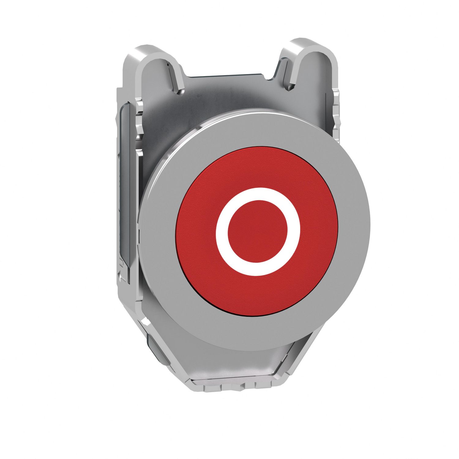 Picture of Head for non illuminated push button, Harmony XB4, flush mounted red flush caps pushbutton white marked "O"