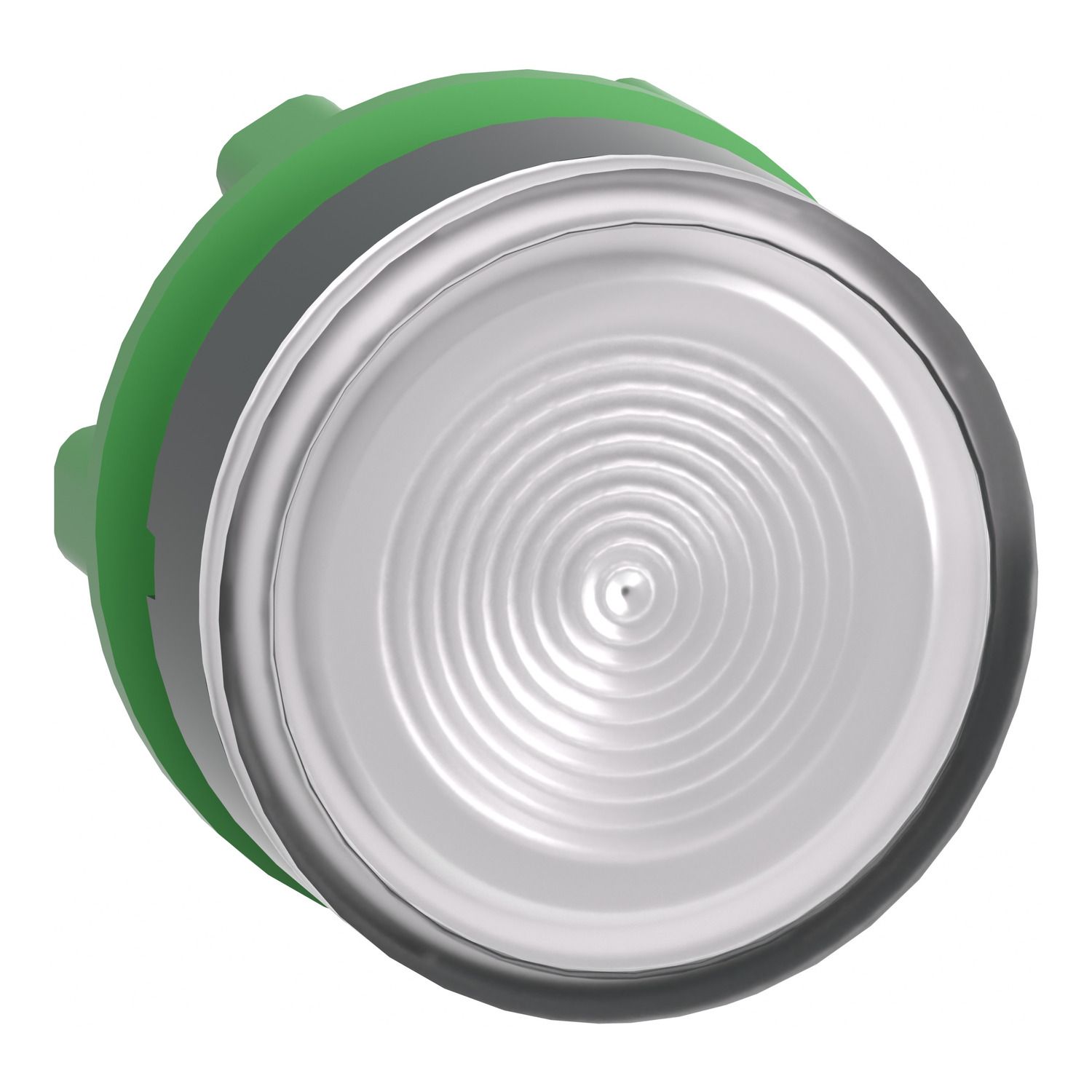 Picture of Head for illuminated push button, Harmony XB5, white flush, 22mm, universal LED, spring return, grooved lens, unmarked