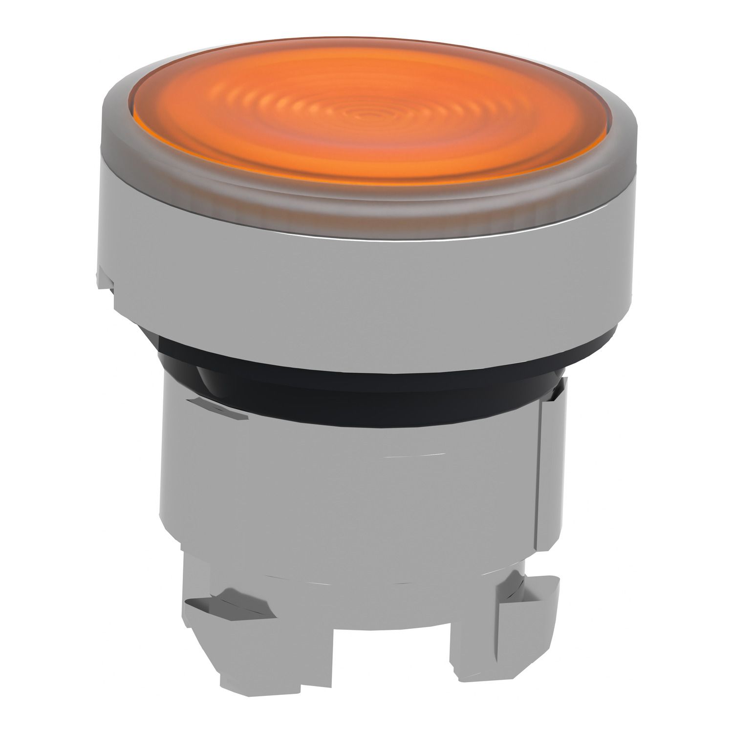 Picture of Head for illuminated push button, Harmony XB4, metal, orange flush, 22mm, universal LED, spring return, grooved lens