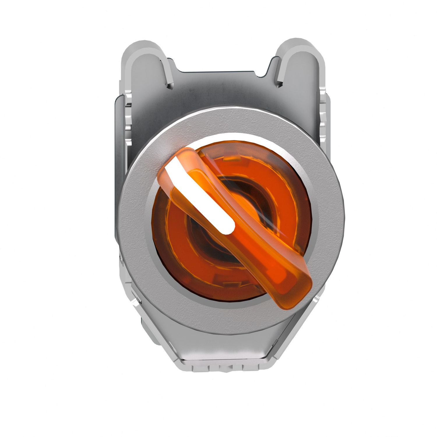 Picture of Head for illuminated selector switch, Harmony XB4, metal, orange handle, flush mounted, 30mm, universal LED, 2 positions