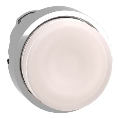 Picture of Head for illuminated push button, Harmony XB4, metal, white projecting, 22mm, universal LED, spring return, plain lens