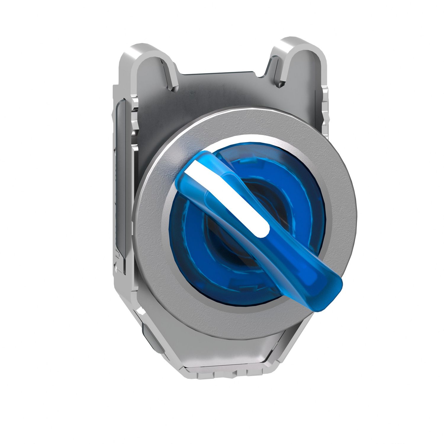 Picture of Head for illuminated selector switch, Harmony XB4, metal, blue handle, 30mm, universal LED, 2 positions, spring return