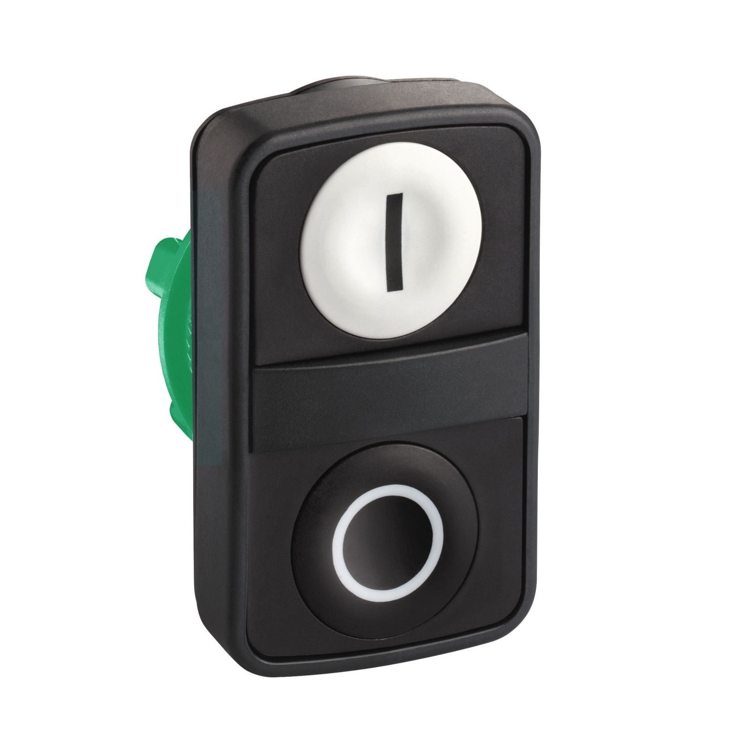 Picture of Head for double headed push button, Harmony XB5, plastic, 22mm, 1 white flush marked I + 1 black flush marked O