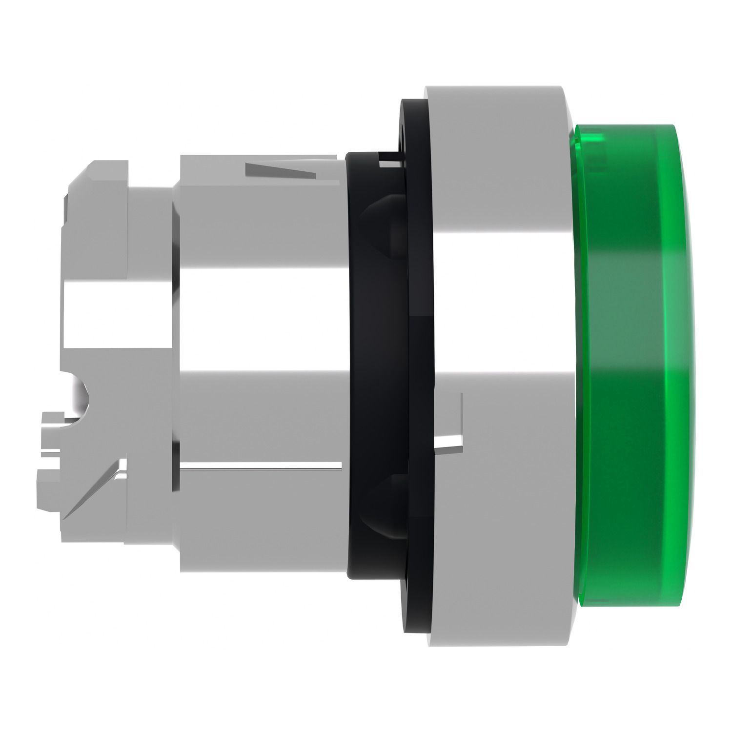 Picture of Head for illuminated push button, Harmony XB4, metal, green projecting, 22mm, universal LED, spring return, plain lens