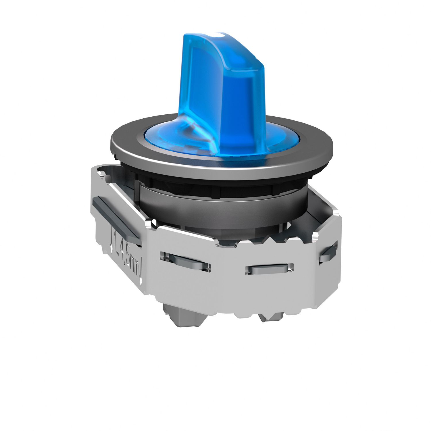 Picture of Head for illuminated selector switch, Harmony XB4, metal, blue handle, flush mounted, 30mm, universal LED, 3 positions
