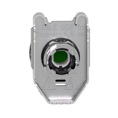 Picture of Head for illuminated push button, Harmony XB4, metal, green flush mounted, 30mm, universal LED, for legend of insertion
