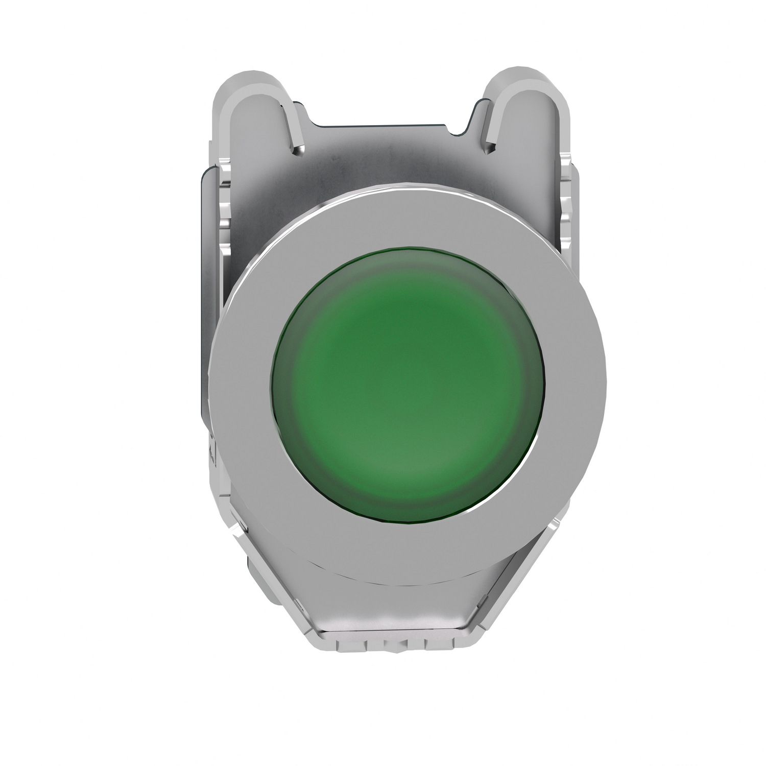 Picture of Head for illuminated push button, Harmony XB4, metal, green flush mounted, 30mm, universal LED, for legend of insertion
