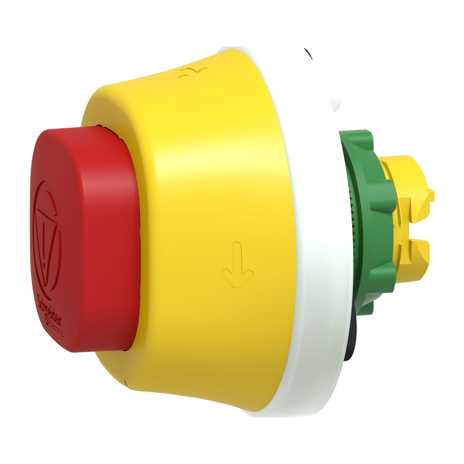 Picture of Antimicrobial Illuminated emergency stop head, Harmony XB5, plastic, red, 22mm, trigger latching turn to release, red LED, 110...120V AC