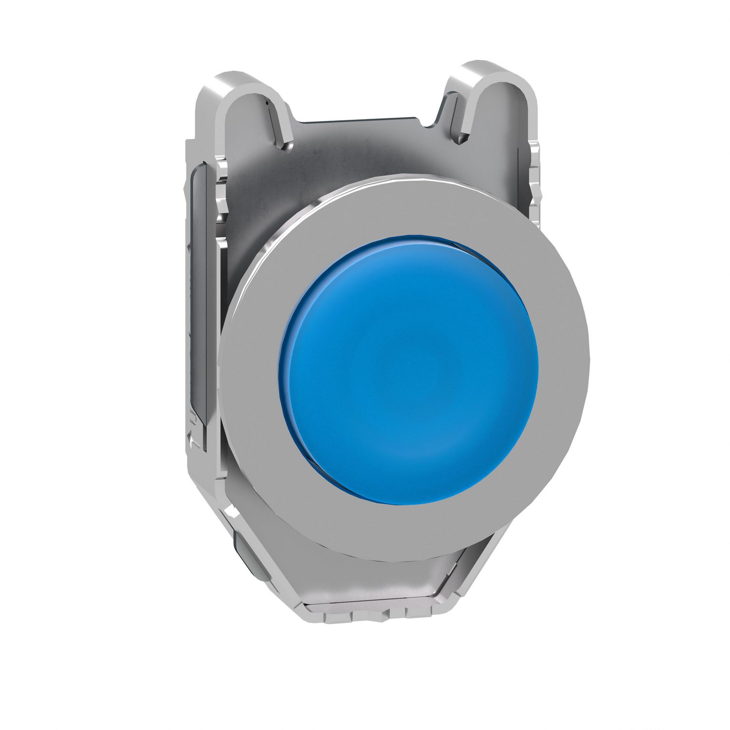 Picture of Head for illuminated push button, Harmony XB4, plastic, blue projecting, 30mm, universal LED, spring return, plain lens