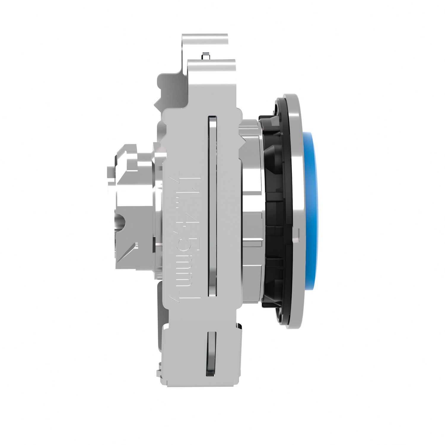 Picture of Head for illuminated push button, Harmony XB4, plastic, blue projecting, 30mm, universal LED, spring return, plain lens