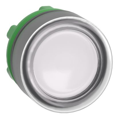 Picture of Head for illuminated push button, Harmony XB5, white flush, 22mm, universal LED, spring return, clear boot, unmarked