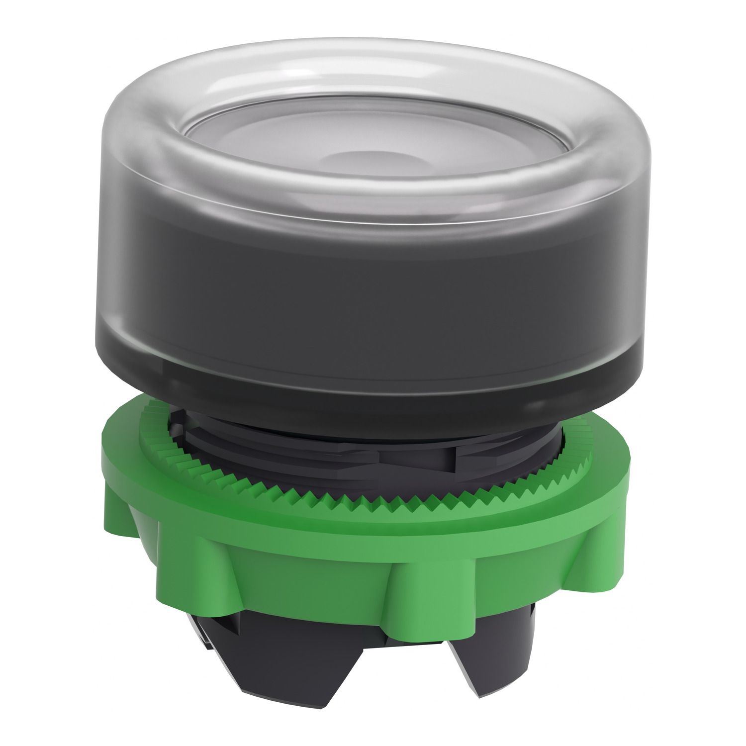 Picture of Head for illuminated push button, Harmony XB5, white flush, 22mm, universal LED, spring return, clear boot, unmarked