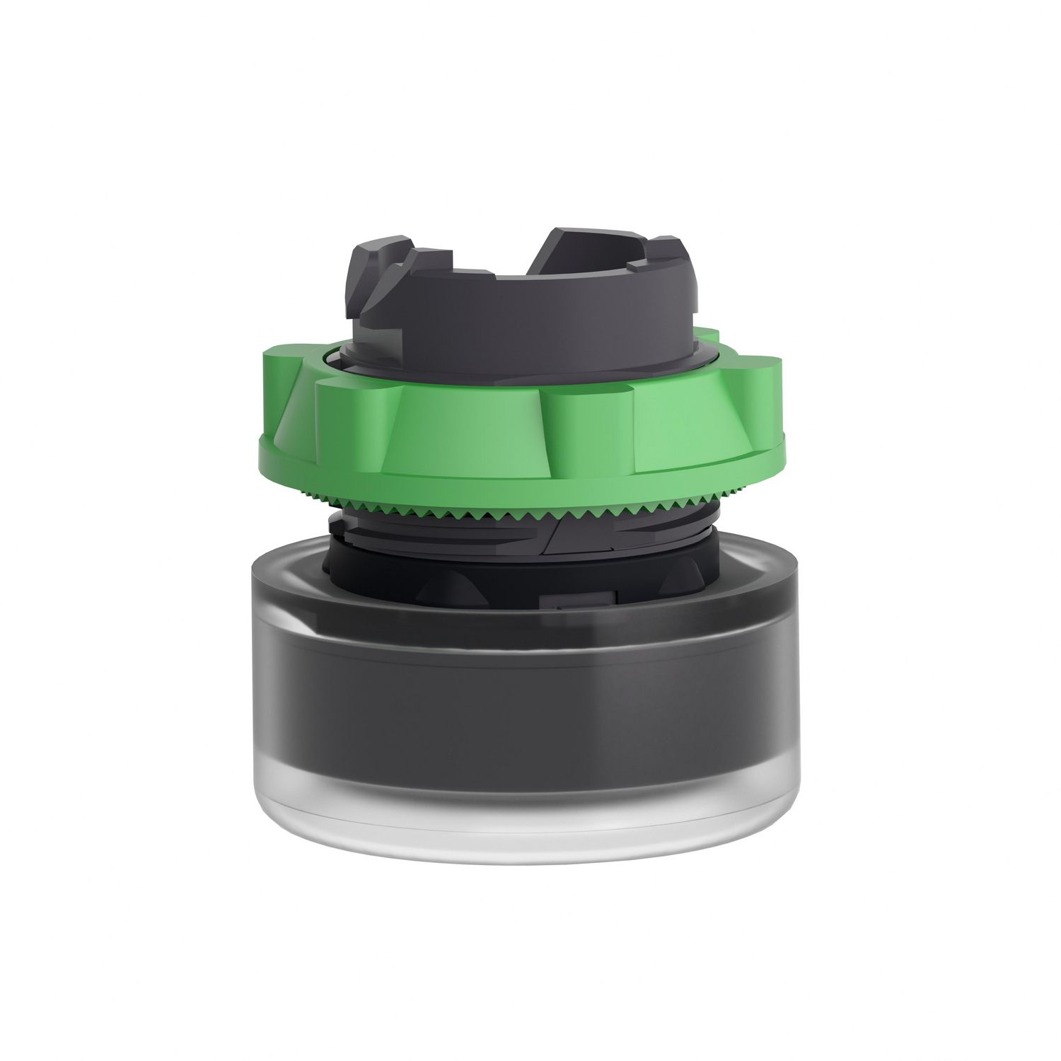 Picture of Head for illuminated push button, Harmony XB5, white flush, 22mm, universal LED, spring return, clear boot, unmarked