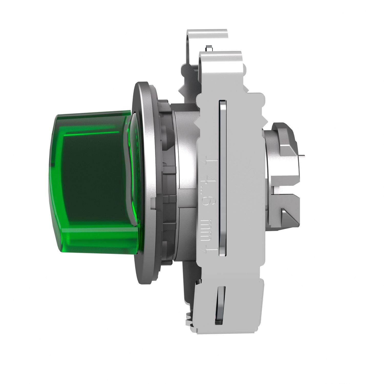 Picture of Head for illuminated selector switch, Harmony XB4, universal LED,  green handle, flush, 30mm, 2 positions, stay put