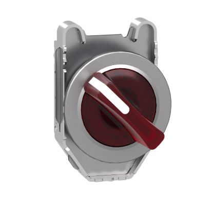 Picture of Head for illuminated selector switch, Harmony XB4, metal, red handle, 30mm, universal LED, 2 positions, spring return