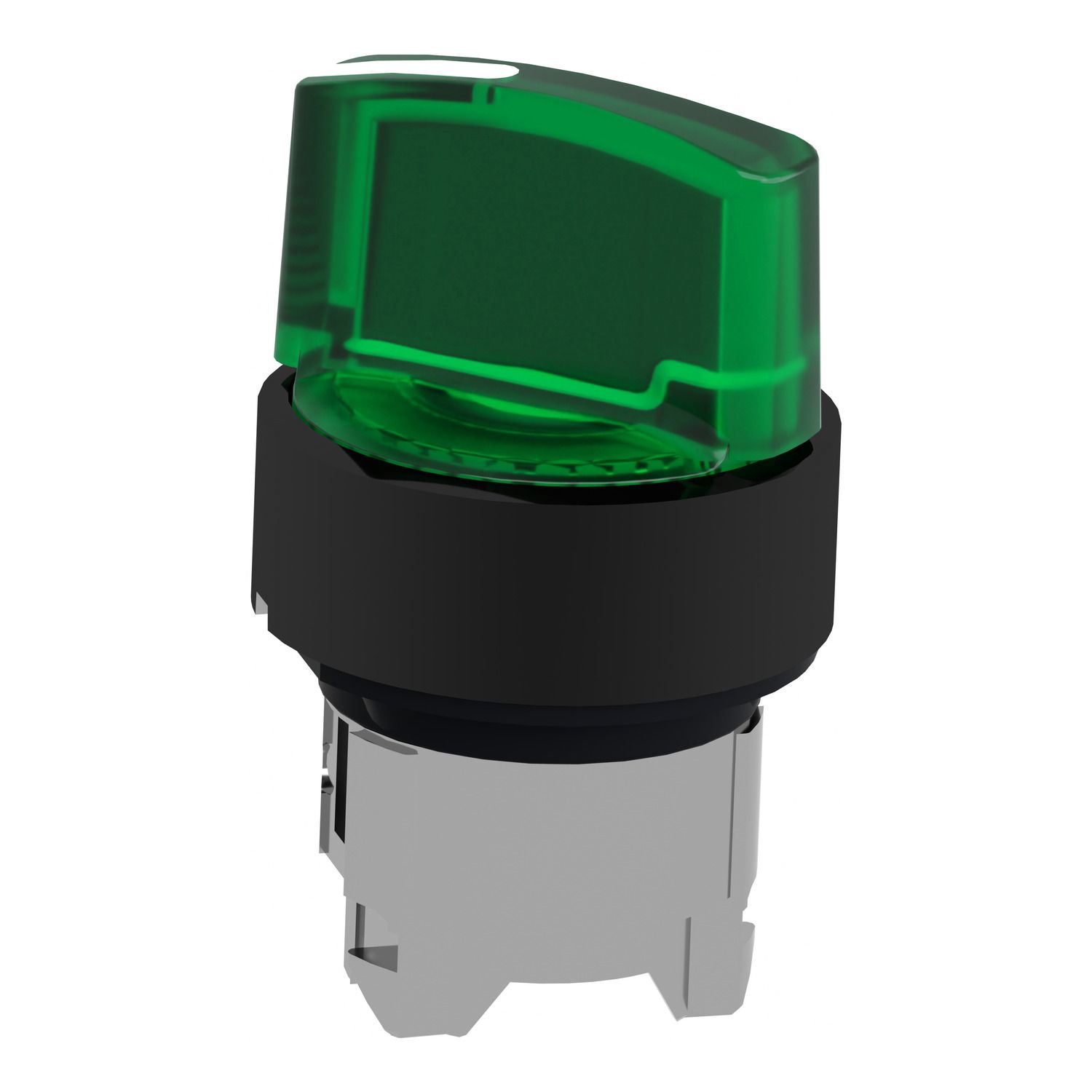Picture of Head for illuminated selector switch, Harmony XB4, universal LED,  black metal, green handle, 22mm, 2 positions, stay put
