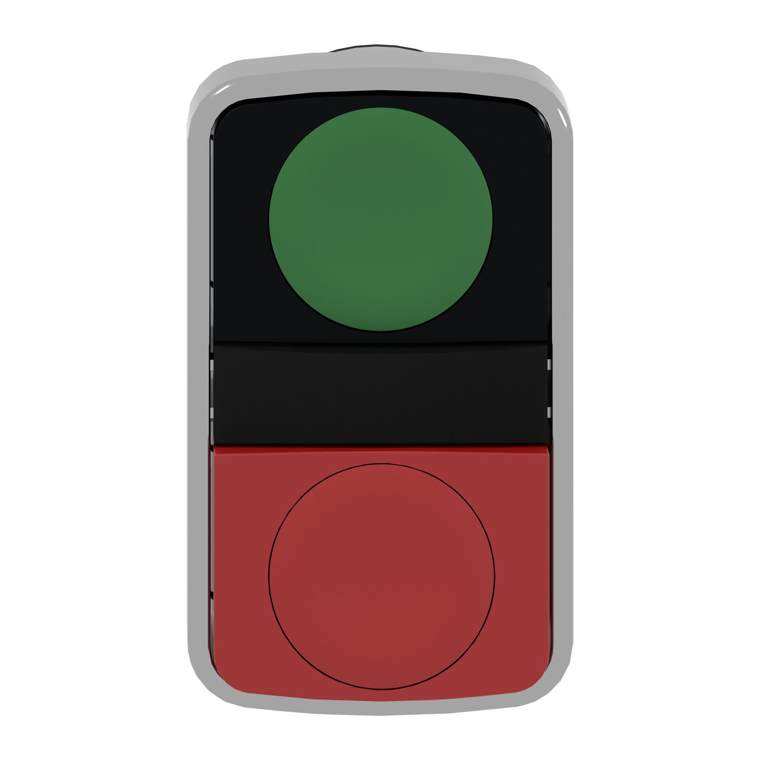 Picture of Head for double headed push button, Harmony XB4, metal, 22mm, 1 green flush unmarked+1 red projecting unmarked