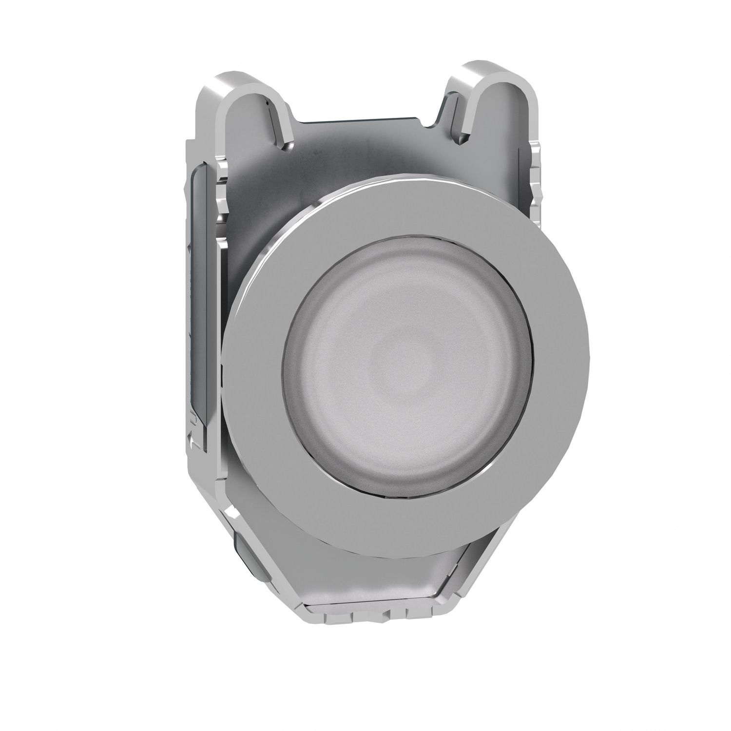 Picture of Head for illuminated push button, Harmony XB4, black metal, white flush, 30mm, spring return, universal LED, unmarked