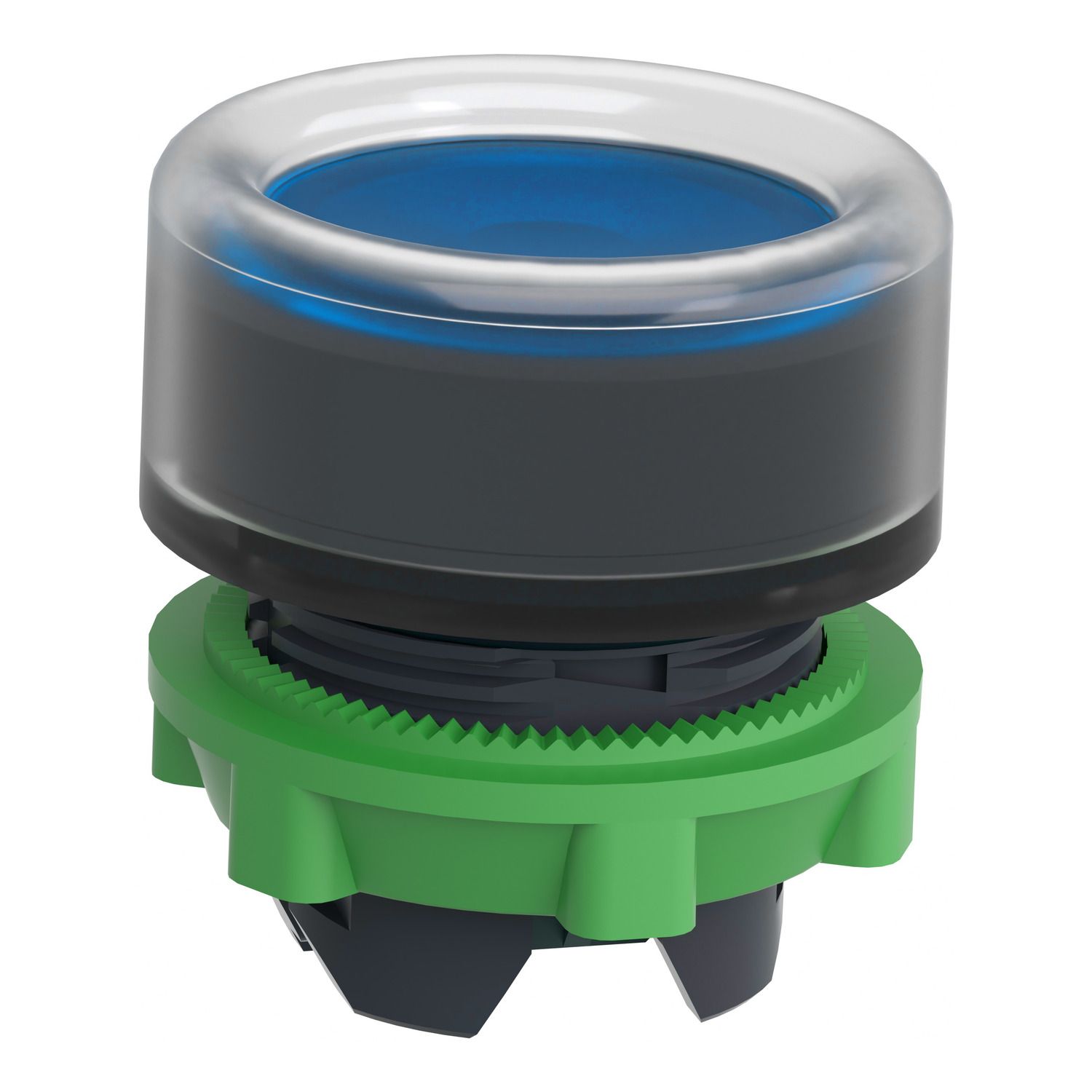 Picture of Head for illuminated push button, Harmony XB5, blue flush, 22mm, universal LED, spring return, unmarked