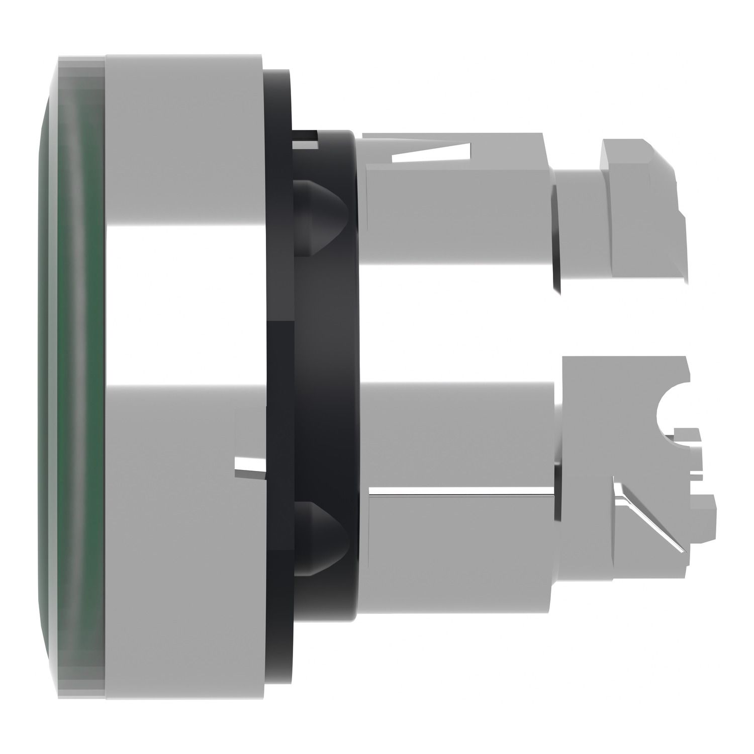 Picture of Head for illuminated push button, Harmony XB4, metal, green flush, 22mm, universal LED, spring return, grooved lens