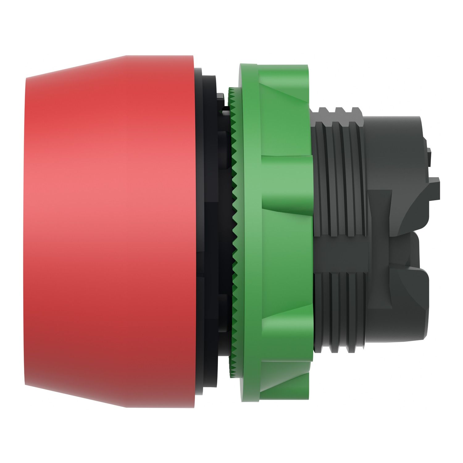 Picture of Push button head, Harmony XB5, plastic, flush, red, 22mm, spring return, coloured boot, unmarked