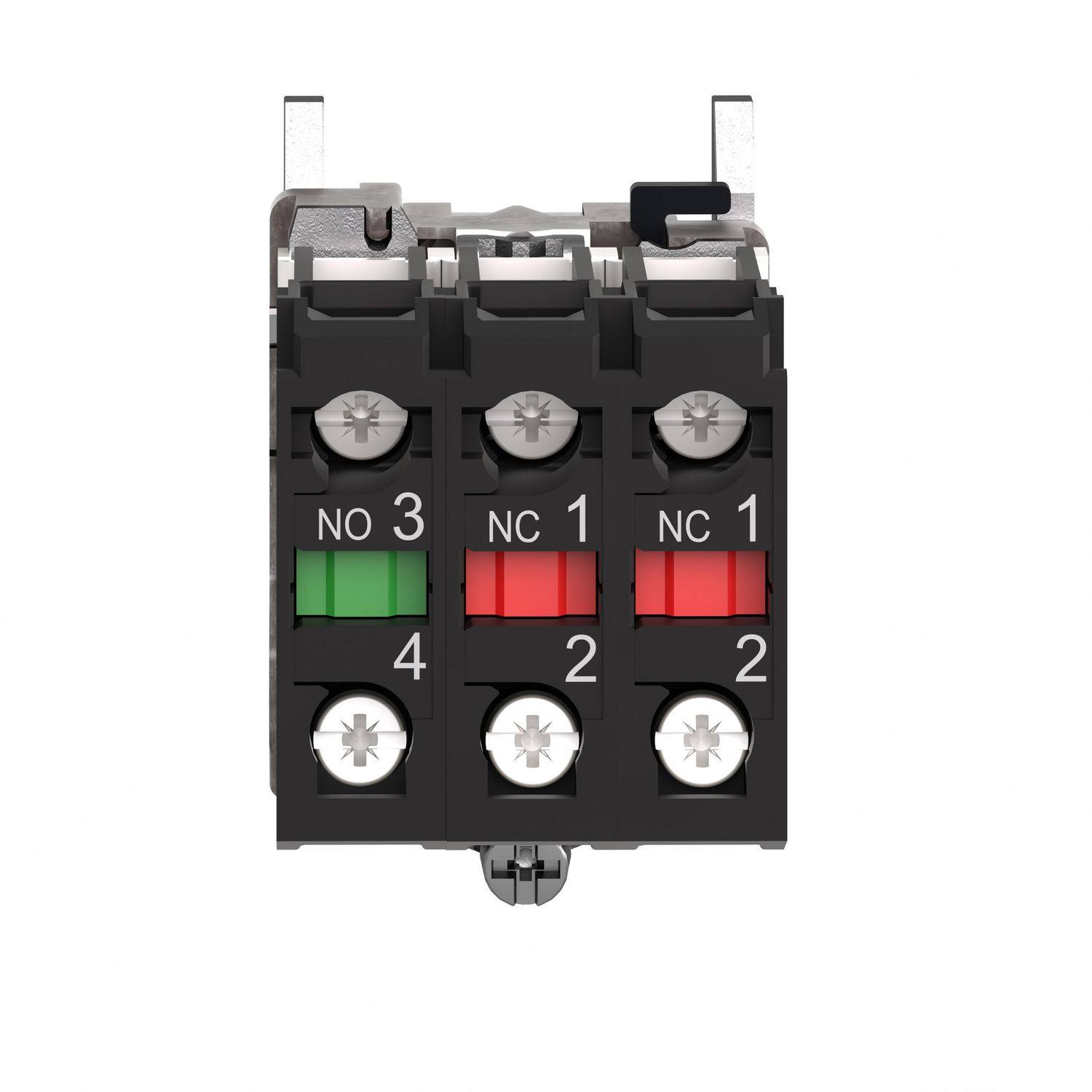 Picture of Single contact block with body fixing collar, Harmony XB4, metal, 1 NO + 1 NC, compact push in terminals