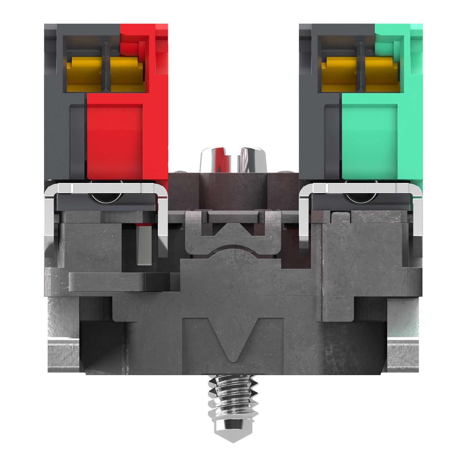 Picture of Single contact block with body fixing collar, Harmony XB4, metal, 1 NO + 1 NC, compact push in terminals
