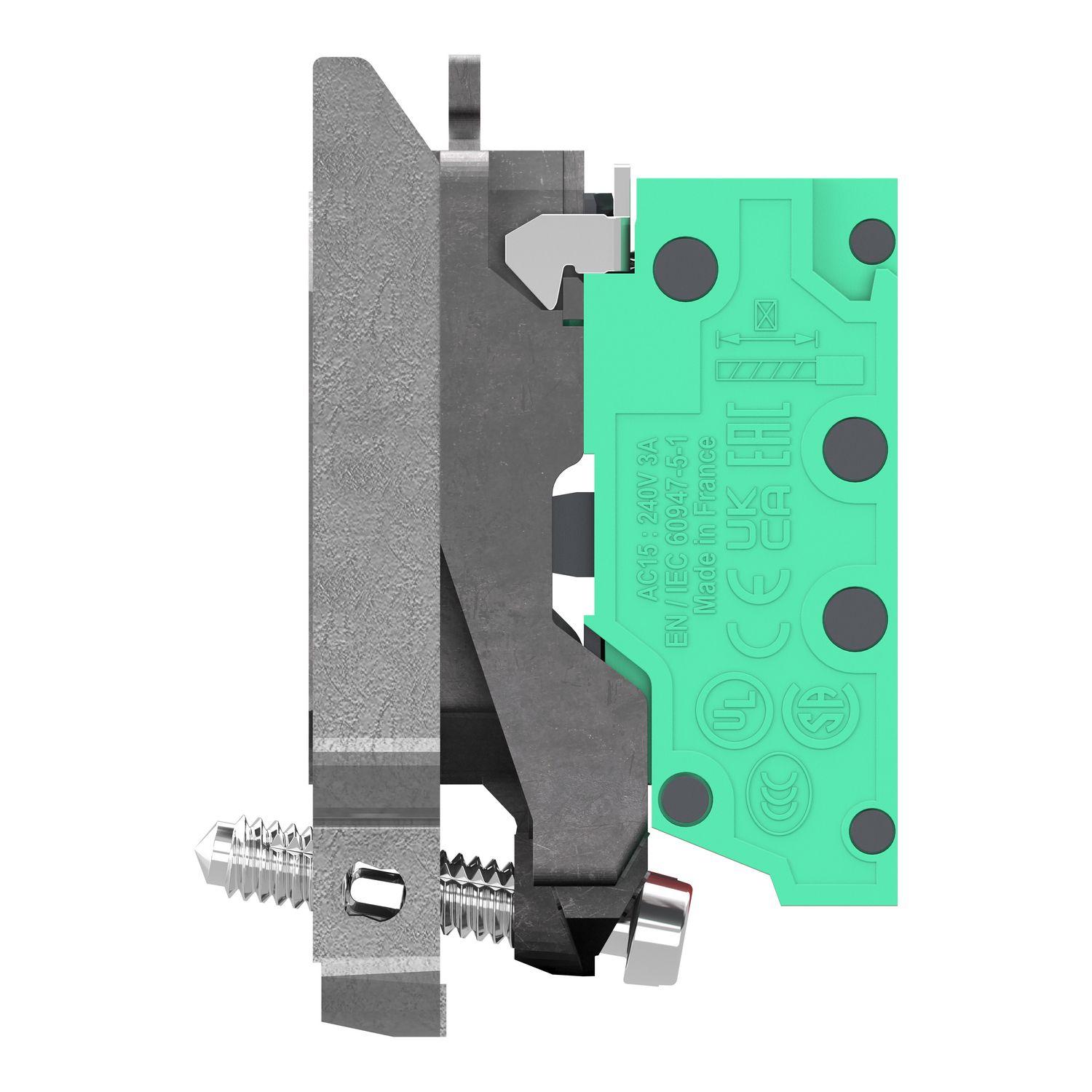 Picture of Single contact block with body fixing collar, Harmony XB4, metal, 1 NO + 1 NC, compact push in terminals