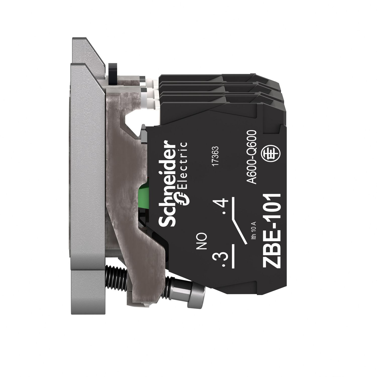 Picture of Single contact block with body fixing collar, Harmony XB4, metal, 1 NO + 1 NC, compact push in terminals