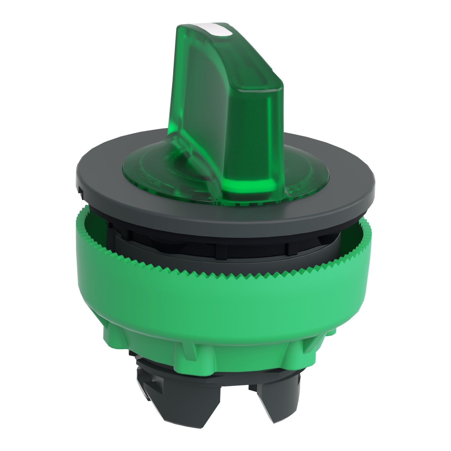 Picture of Head for illuminated selector switch, Harmony XB5, plastic, green handle, universal LED, 3 positions, right to center