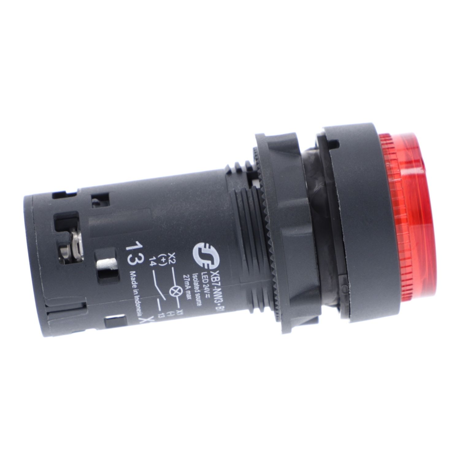 Picture of Monolithic illuminated push button, Harmony XB7, plastic, red, 22mm, integral LED, spring return, 230...240V AC, 1NO