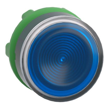 Picture of Head for illuminated push button, Harmony XB5, blue flush, 22mm, universal LED, spring return, grooved lens, unmarked