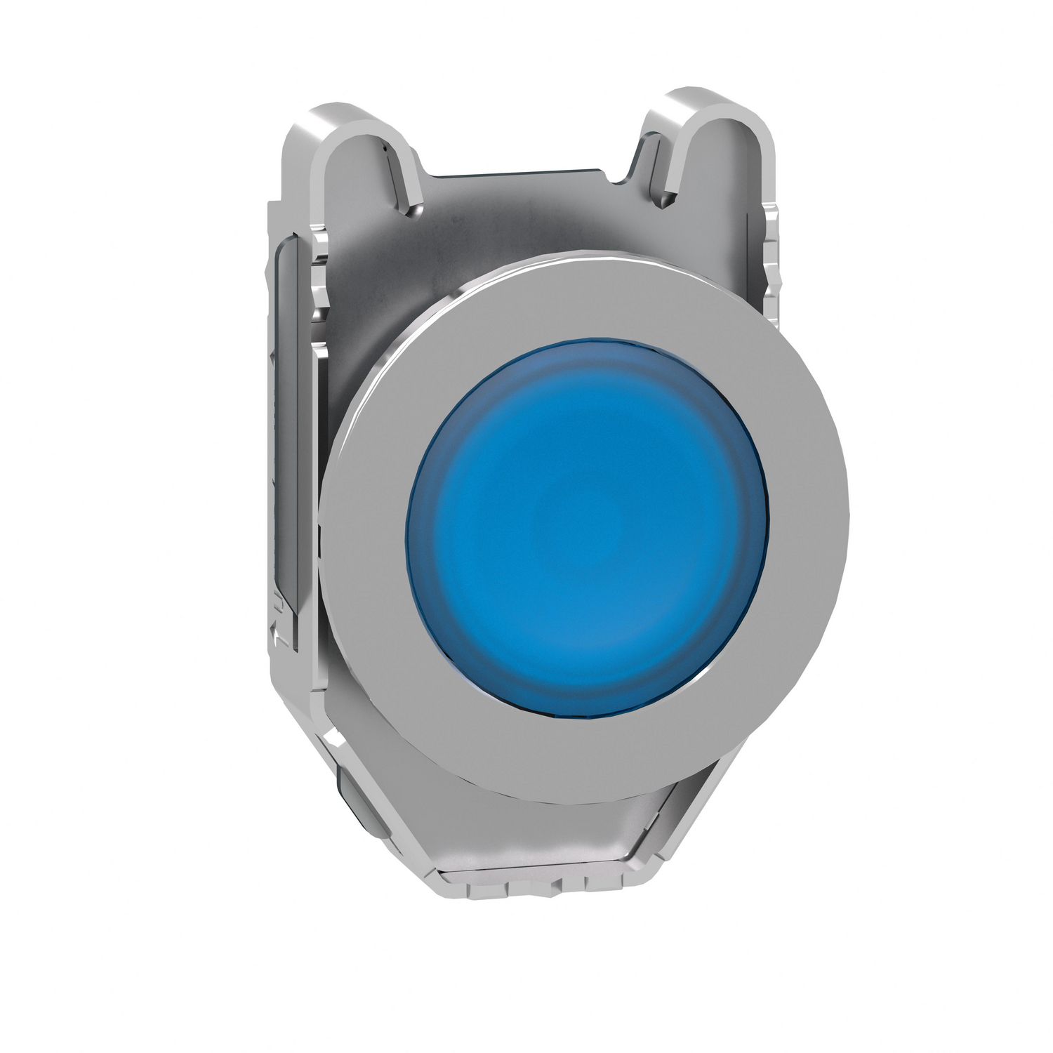 Picture of Head for illuminated push button, Harmony XB4, metal, blue flush, 30mm, spring return, universal LED, unmarked