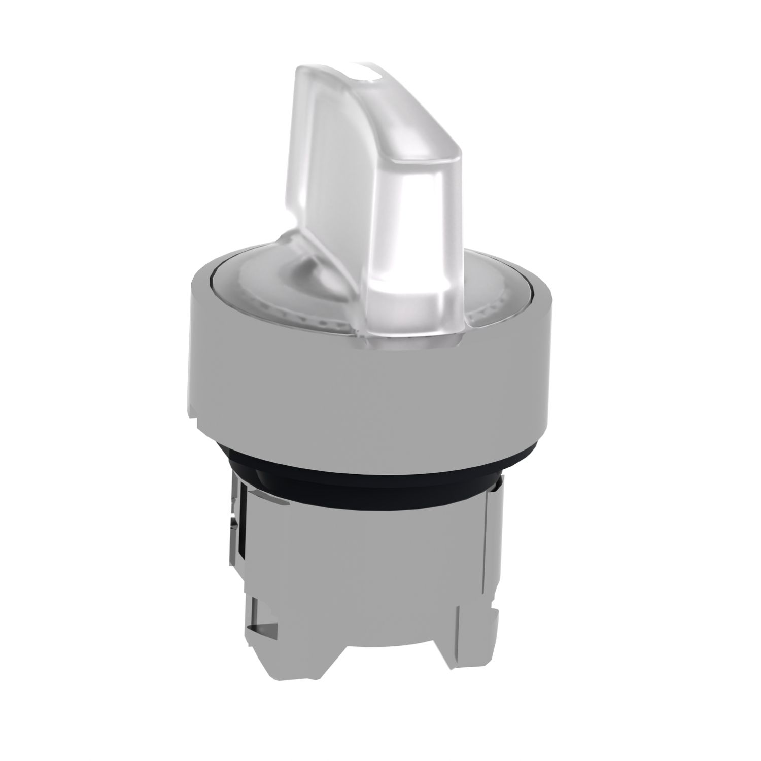 Picture of Head for illuminated selector switch, Harmony XB4, chromium metal, white handle, 22mm, universal LED, 3 positions, right to center