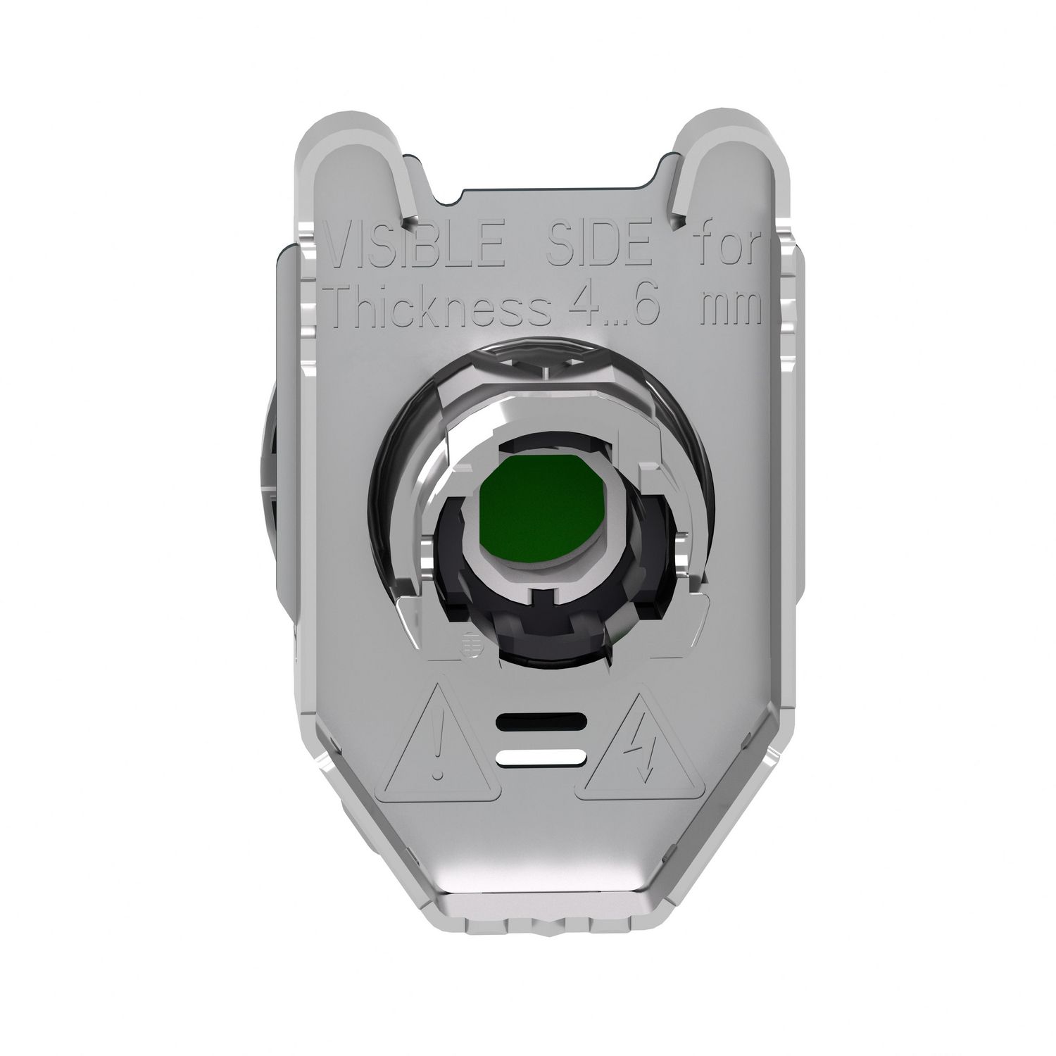 Picture of Head for illuminated push button, Harmony XB4, metal, green flush mounted, 30mm, universal LED, unmarked
