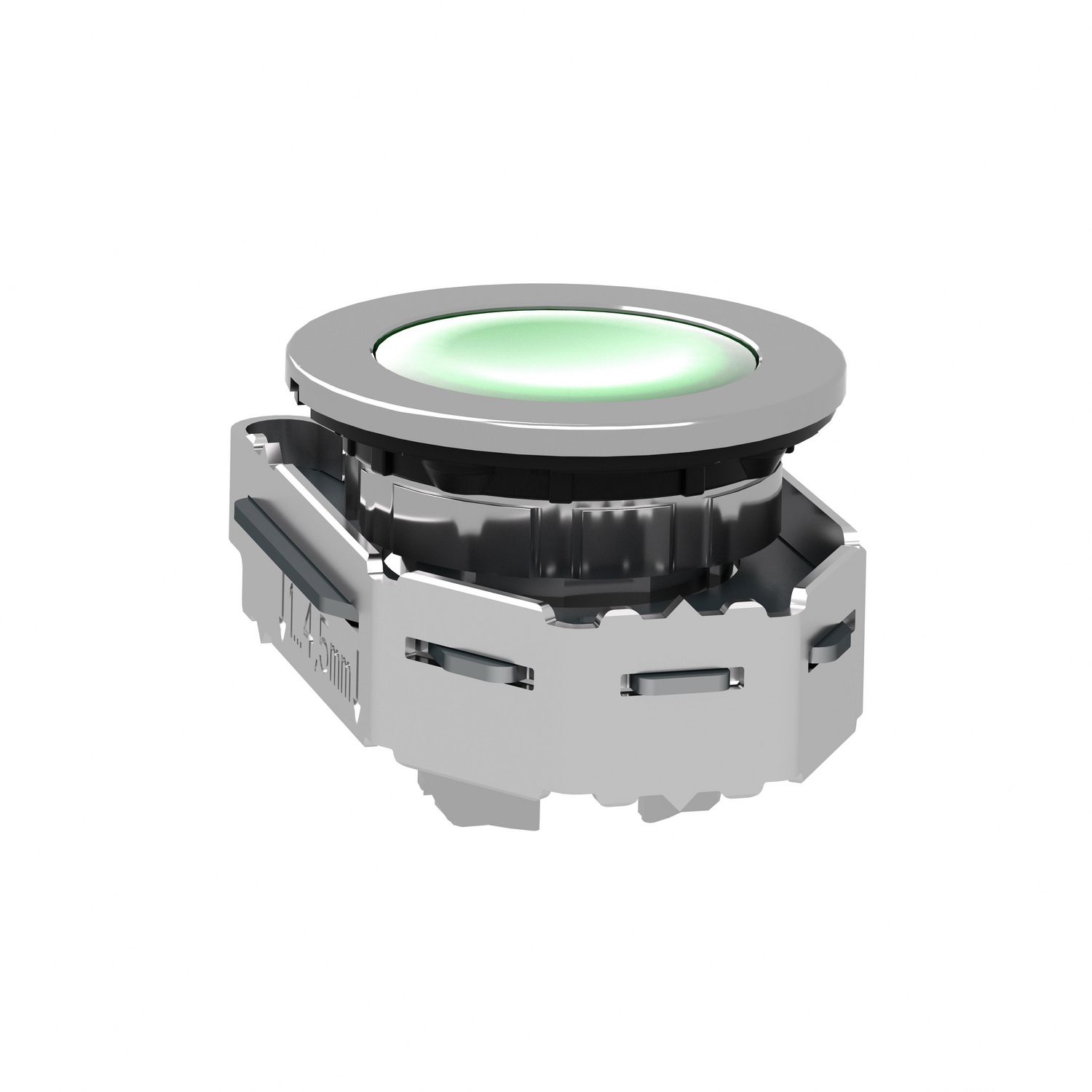 Picture of Head for illuminated push button, Harmony XB4, metal, green flush mounted, 30mm, universal LED, unmarked