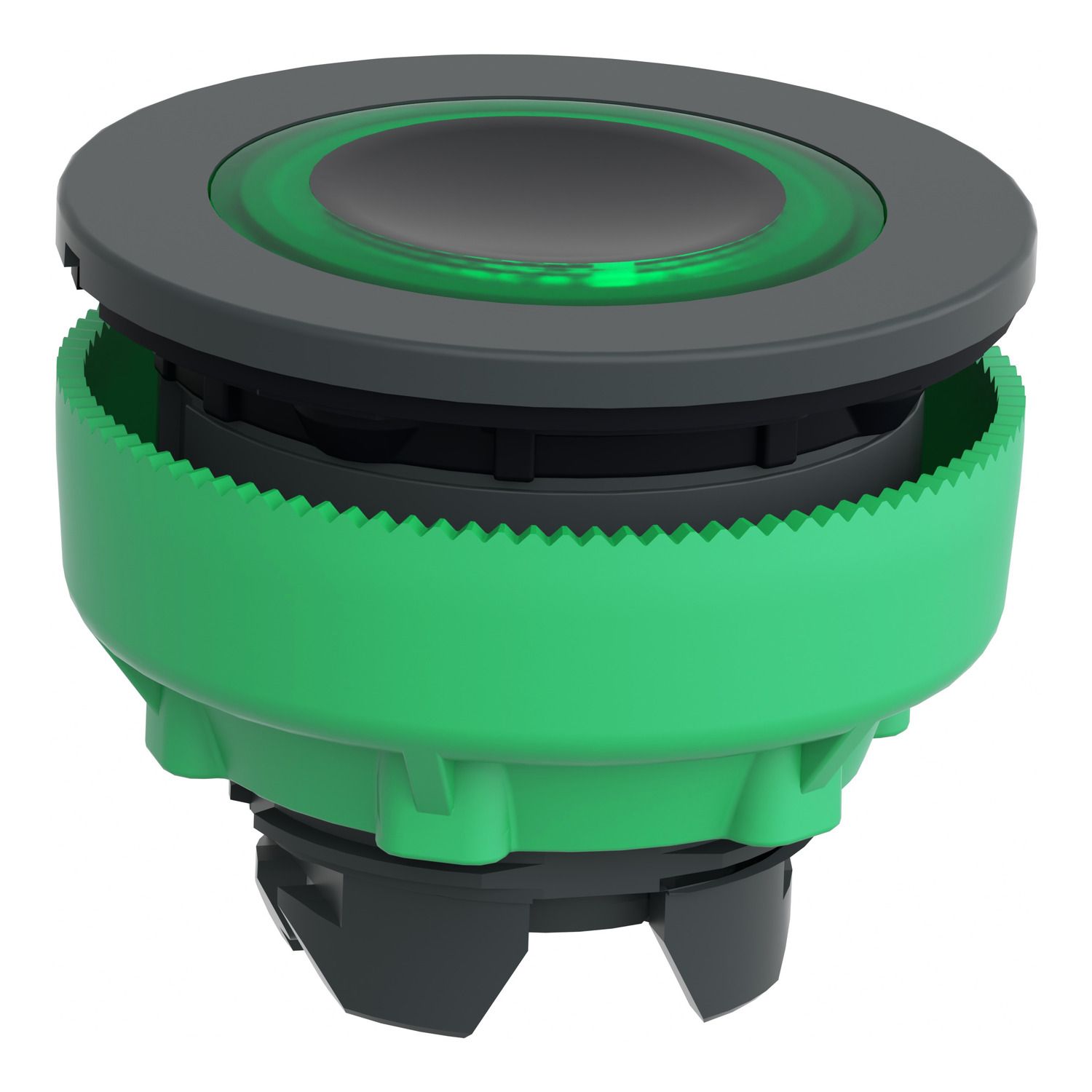 Picture of Head for illuminated push button, Harmony XB5, plastic, green flush mounted, 30mm, universal LED, illuminated ring