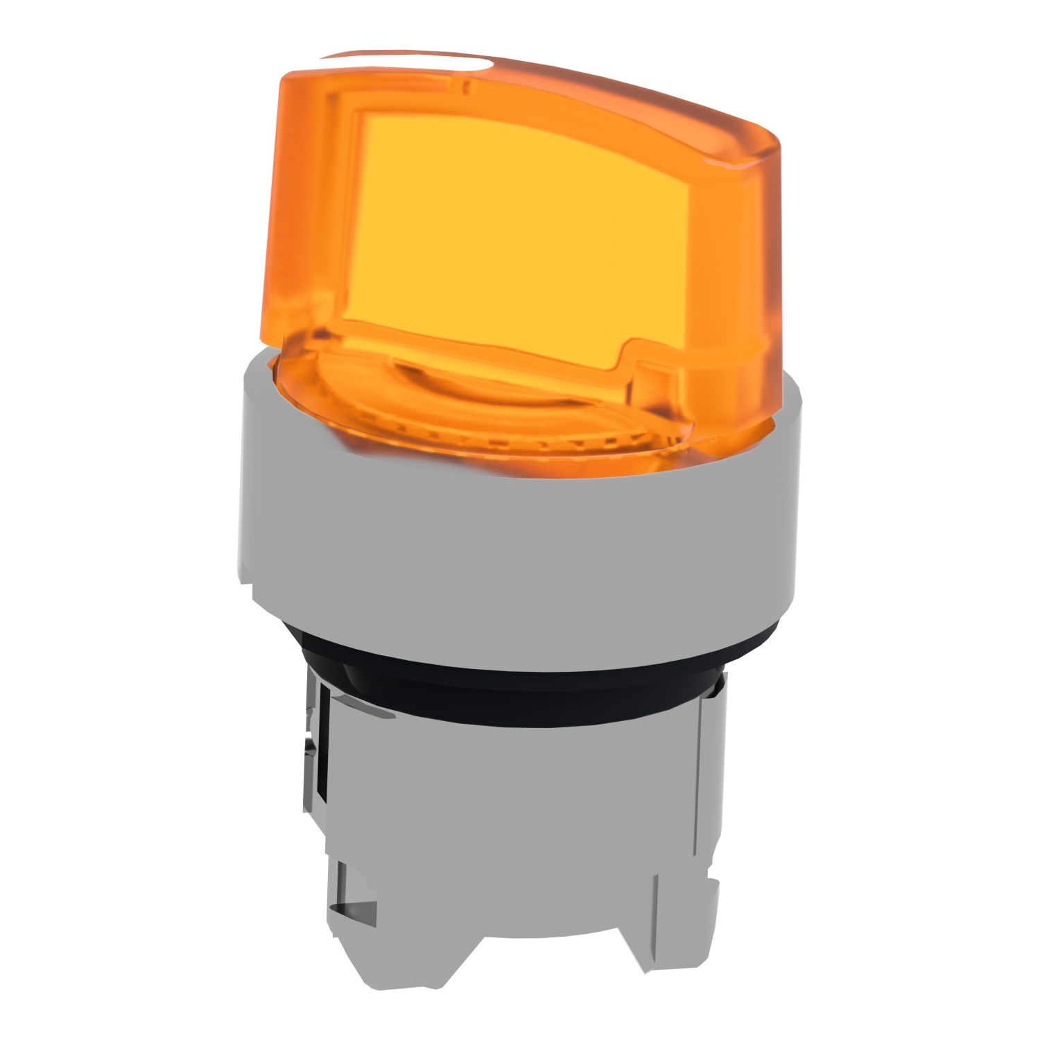 Picture of Head for illuminated selector switch, Harmony XB4, chromium metal, orange handle, 22mm, universal LED, 2 positions,