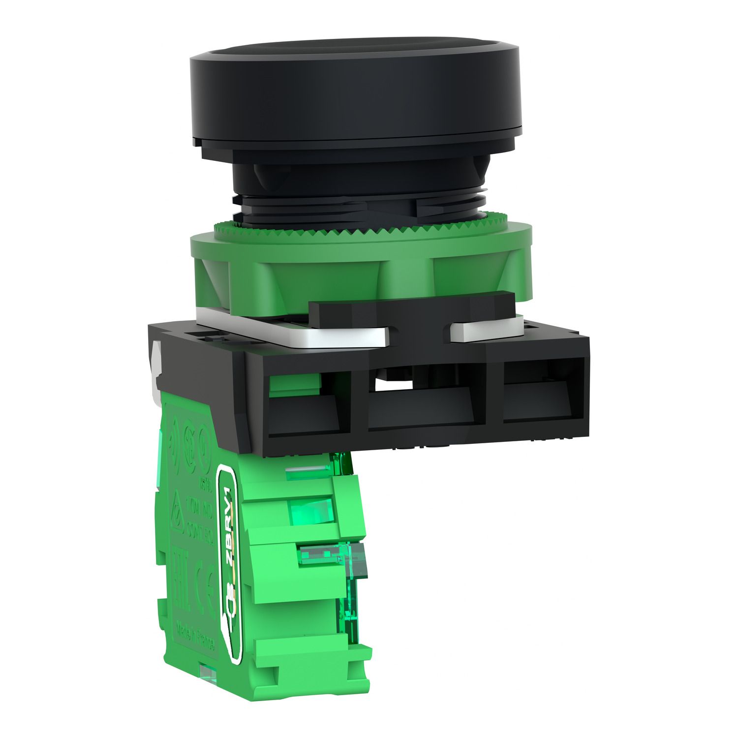 Picture of Wireless and batteryless transmitter, Harmony XB5R, push button, plastic, black, 22mm, spring return