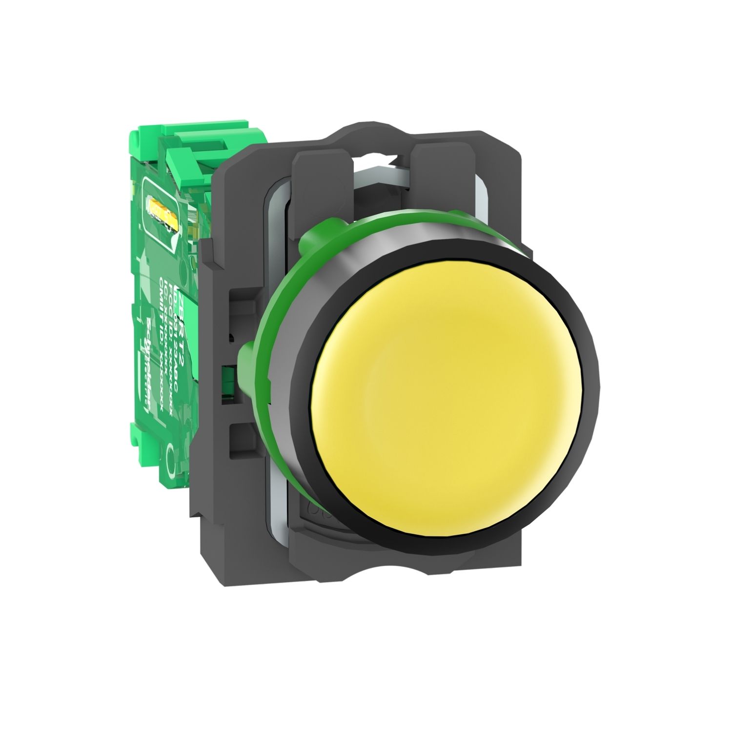Picture of Wireless and batteryless transmitter, Harmony XB5R, push button, plastic, yellow, 22mm, spring return