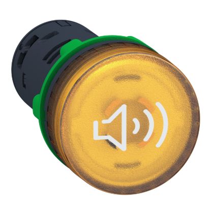 Picture of Annunciator, Harmony XB5, Illuminated buzzer, plastic, yellow, 22mm, continuous or intermittent tone, 110...120V AC DC