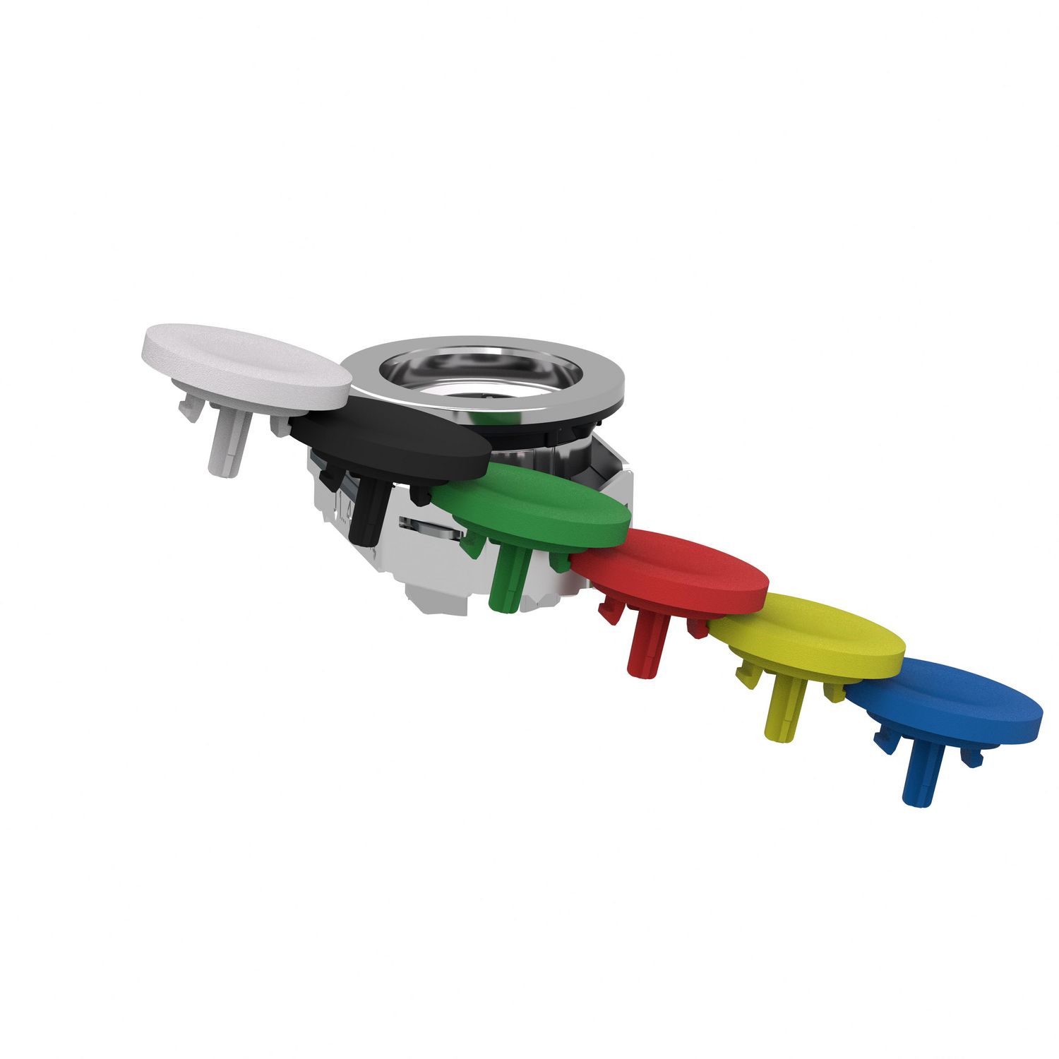 Picture of Head for illuminated push button, Harmony XB4, metal, set of 6 colours, flush caps, 30mm, spring return, unmarked